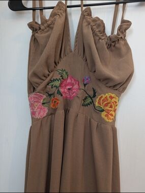 Embroidered Floral Brown Sundress